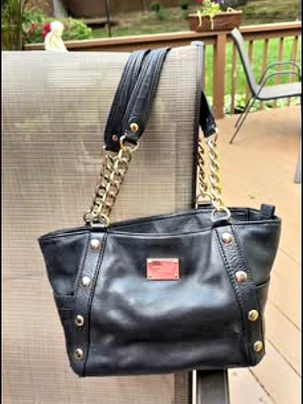 Michael Kors Black Leather-Look Chain Tote